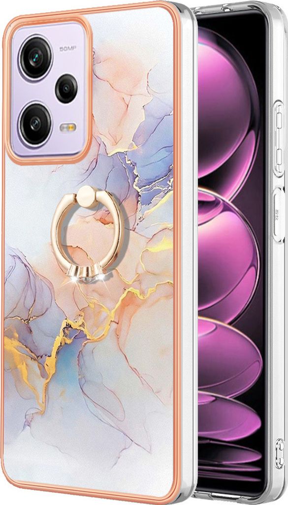 Hülle für Xiaomi Poco X5 Pro/Redmi Note 12 Pro 5G Muster TPU Silikon Stoßdämpfer Bumper Schutzhülle mit Ring Ständer Grau