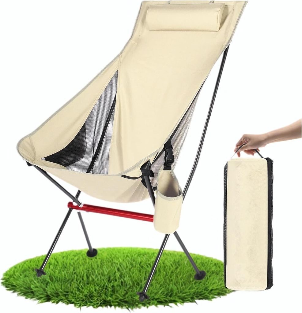 Campingstuhl Hochlehner Faltbar Campingstuhl mit Kopfstütz, Klappstuhl Camping leicht, Strandstuhl, Wander, Angelstuhl, Campingstühle für Erwach...