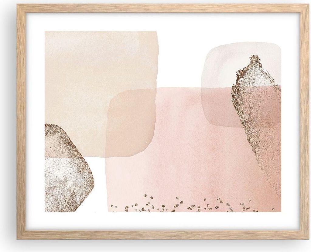 Gerahmtes Poster - Rahmen in heller Eiche - Abstraktion Modern Pastell - 50x40 cm - Wand Bild - Wanddeko - Wandbilder - Kunstposter - Wandposter - ...