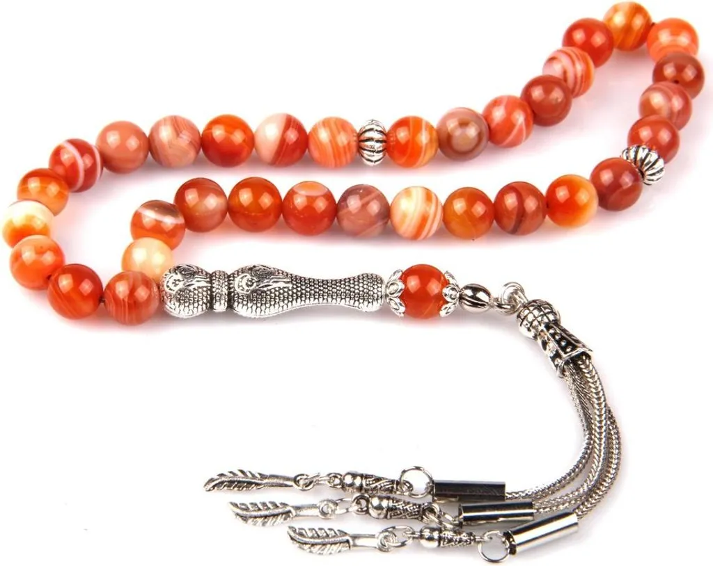 Chapelet Musulman Tasbih 33 Grains en Agate Naturelle de Madagascar 8mm
