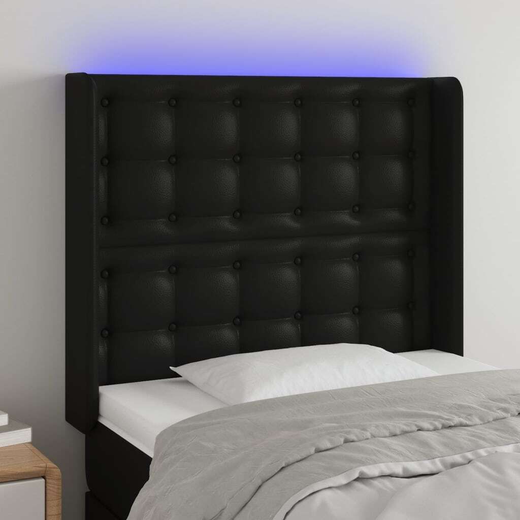 Best Möbel LED Kopfteil Schwarz 83x16x118/128 cm Kunstleder - Kopfteile CL1850938 3parcel