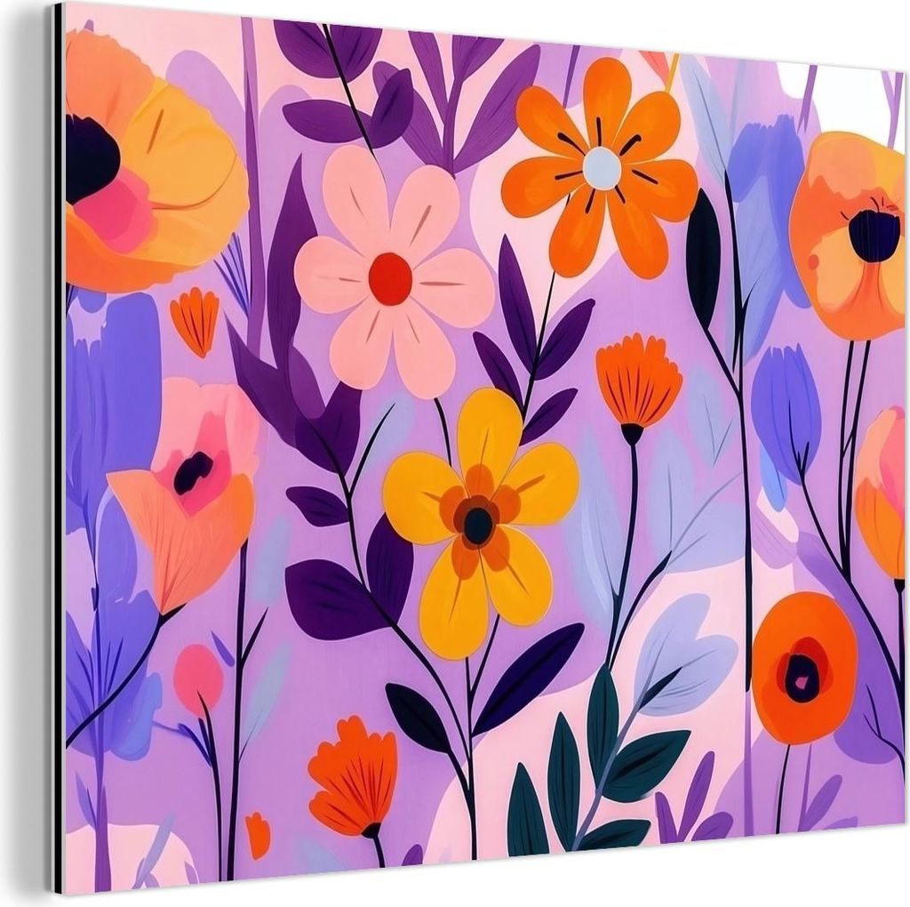 MuchoWow Wanddekoration Metall Metallbild Wandkunst 80x60 cm Blumen - Bunt - Blätter MuchoWow Aluminium Gemälde - Alubild