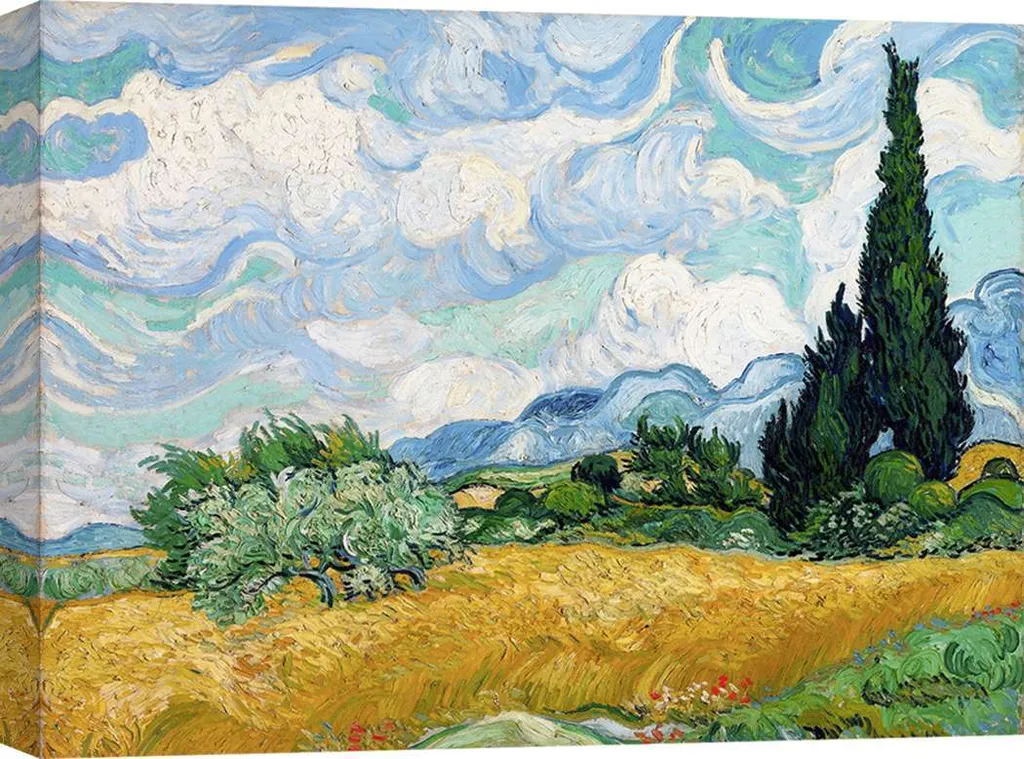 Toile Canvas 120x90 cm Van Gogh Champ de blé avec cyprès - Finition HD