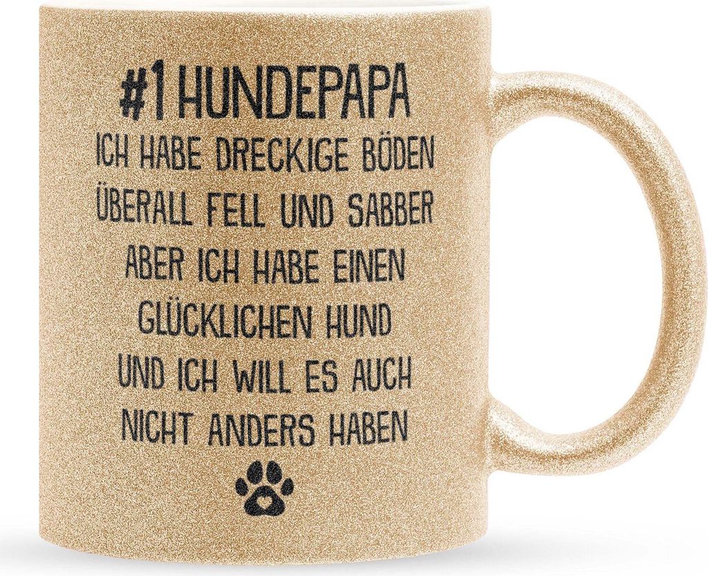 22Feels Glitzertasse Gold Bester Hundepapa Herrchen Geschenk Hundeliebe Welpe Kaffeetasse Hund Dog Dad Haferl Männer Geburtstag Vatertag Weihnacht...