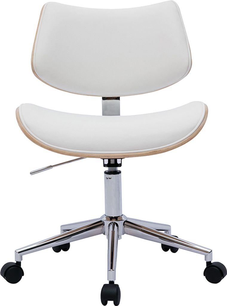 Miliboo - Weißer Design-Bürostuhl mit Rollen, helles Holz mit Eichenfurnier und Metall MALMO