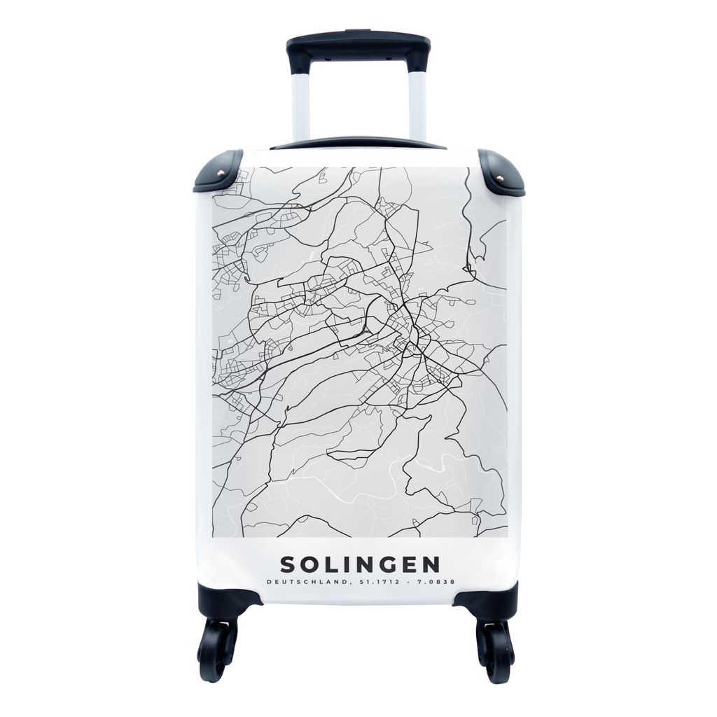 MuchoWow Koffer Handgepäck Trolley Rollkoffer Kleine Reisekoffer mit 4 Rollen - Karte - Deutschland - Solingen- Karte - Stadtplan - Cabin Size <...