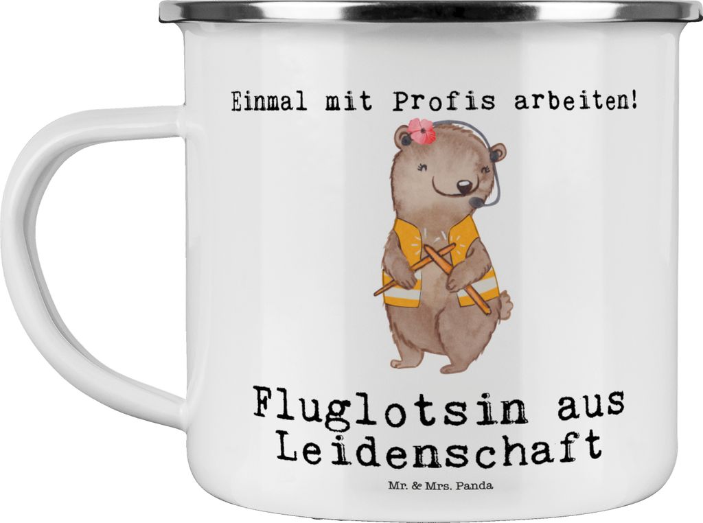 Mr. & Mrs. Panda Kaffeepott Fluglotsin Leidenschaft - Weiß - Geschenk, Spruch, Outdoor Becher, Lustig, Haferl, Teetasse, Pott, Beruf, Emaille Tass...