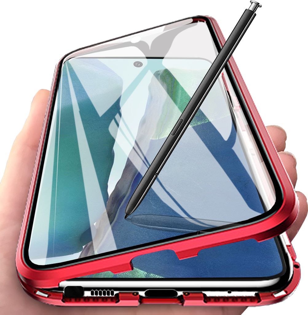 LaimTop Galaxy Note 20 Hülle, Vollbildabdeckung Gehärtetem Glas mit Magnetischer Adsorptionskasten Metall Rahmen 360 Grad Komplett Schutzhülle f...