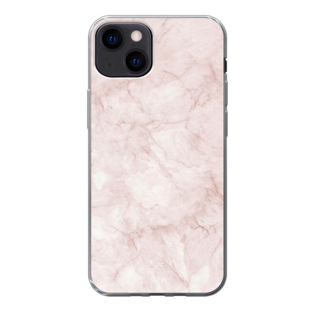 MuchoWow Handyhülle Schutzhülle Hülle für iPhone 13 Marmor - Rosa - Schick Silikon Softcase Handy Hülle - Karteninhaber