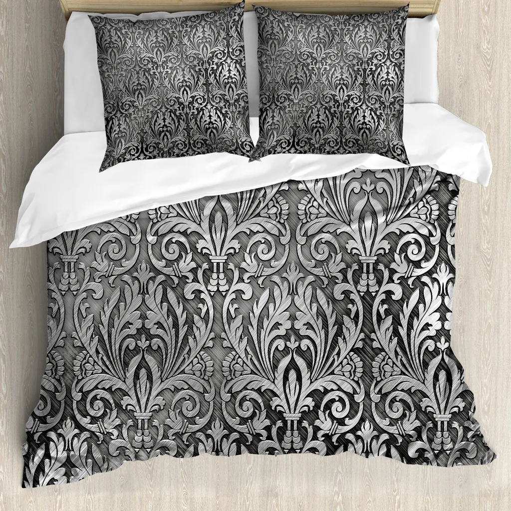 Copripiumino Matrimoniale ABAKUHAUS Antiacaro Grigio Damascato 3 Pezzi