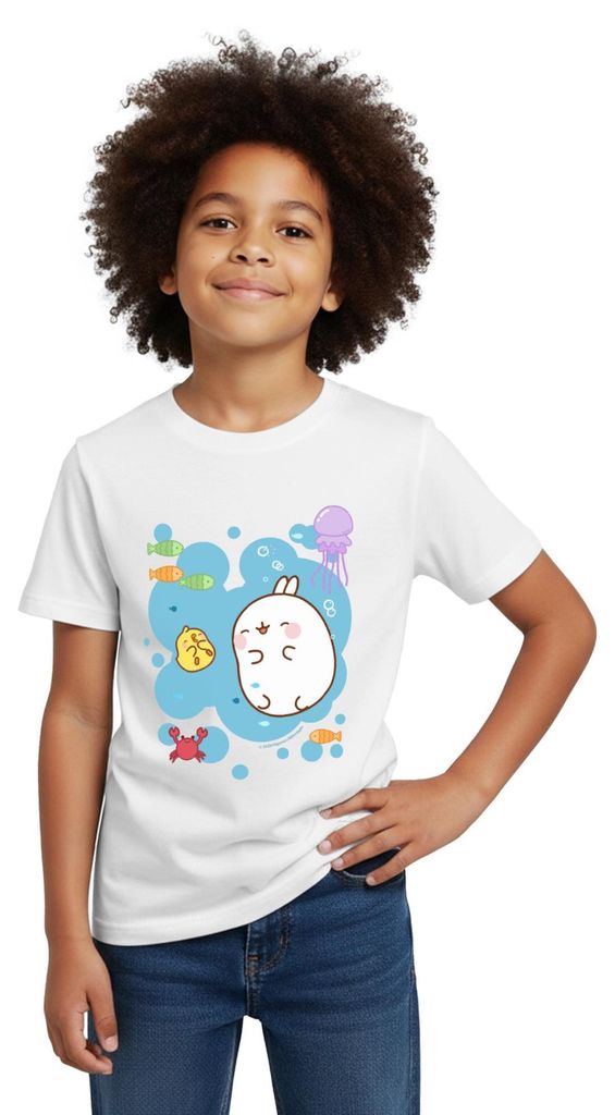 Spreadshirt Molang Piu Piu Meerestiere Abenteuer Meer Kinder T-Shirt, 98/104 (3-4 Jahre), Weiß