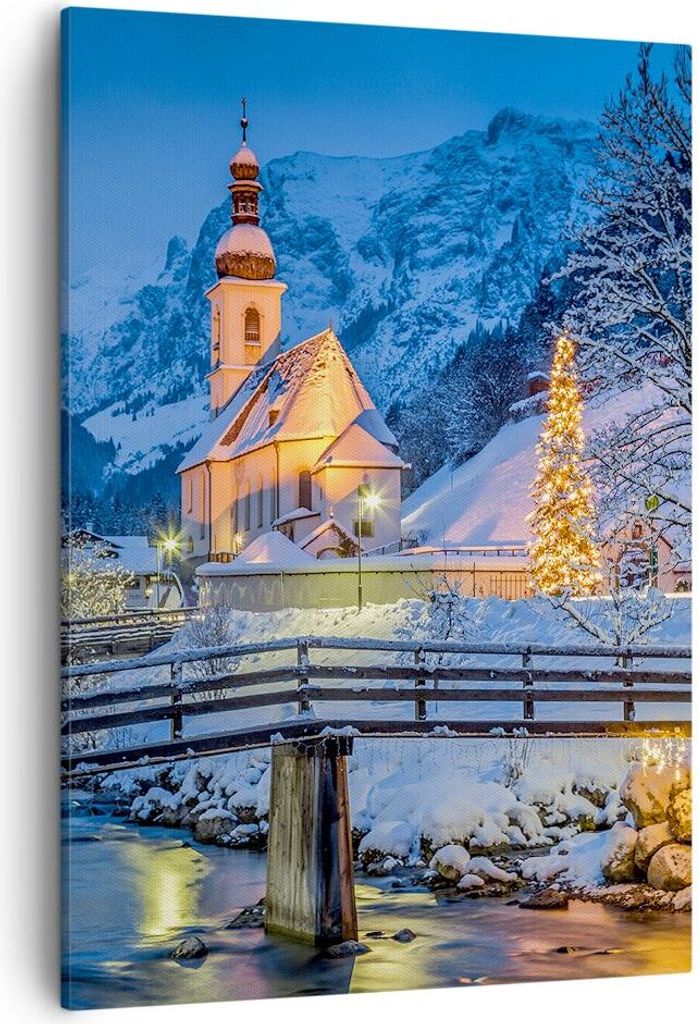 Bild auf Leinwand - Leinwandbild - Einteilig - Festlich Kirche Schnee - 50x70cm - Wand Bild - Wanddeko - Wandbilder - Leinwanddruck - Wanddekoratio...