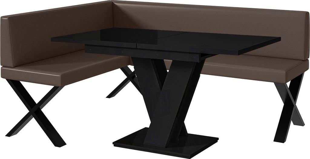 MEBLINI Eckbank für Esszimmer mit ausziehbarem Tisch - Küchenbank - Essecke - Sitzecke Küche - TONI - X-Beine 128x168x87cm Links - Braun Kunstle...