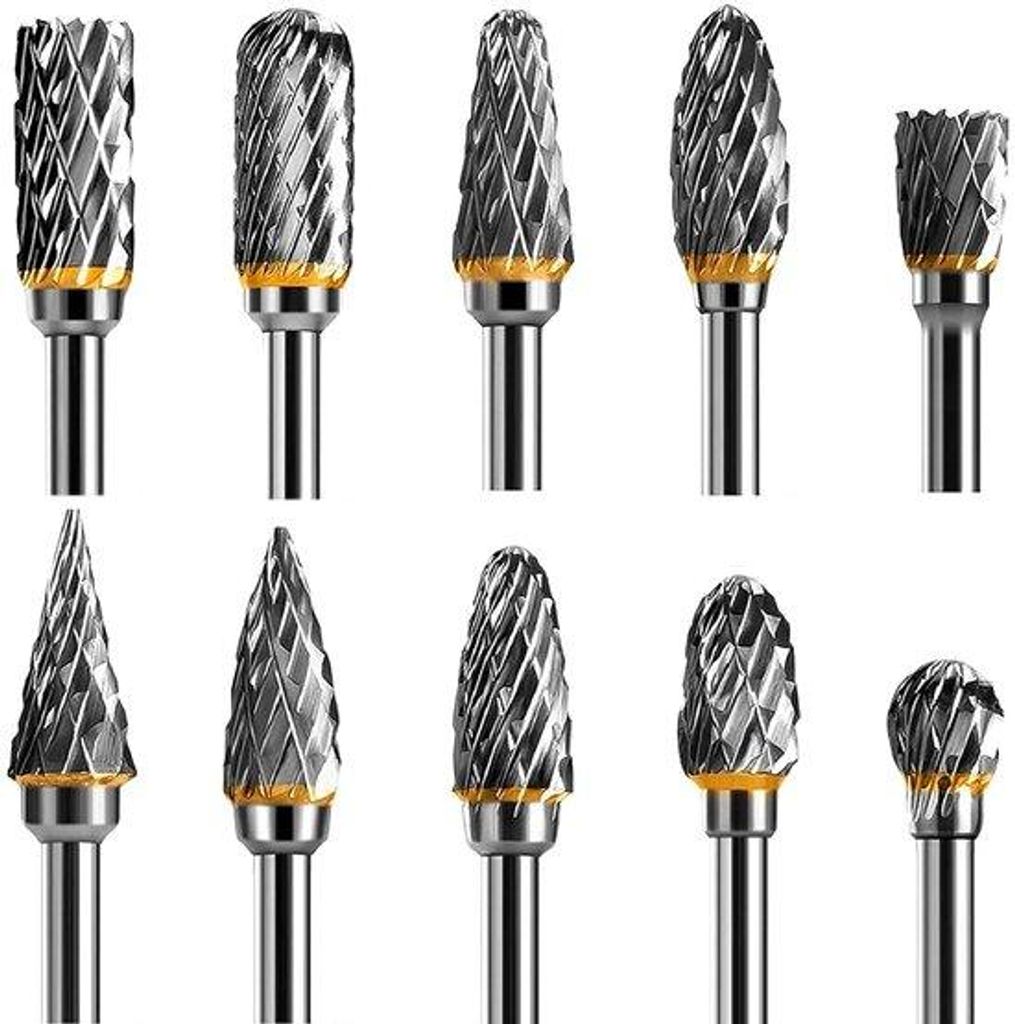 Professionelle Profil-Fresezetafel - 10-teilig - Tungsten-Karbid-Schneidwerkzeuge - 1/8 Zoll - für Holzarbeit, Metallbearbeitung, Gravieren, Bohren