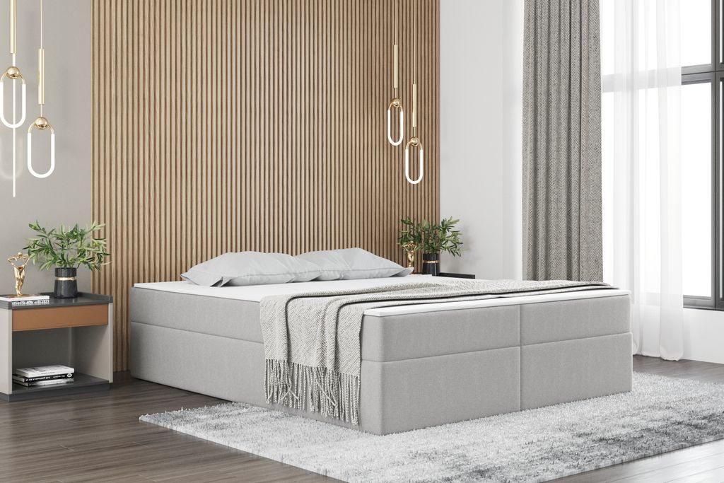 Kaiser Möbel Boxspringbett mit bettkasten matratze topper Ruben 140 cm x 200 cm Aschgrau