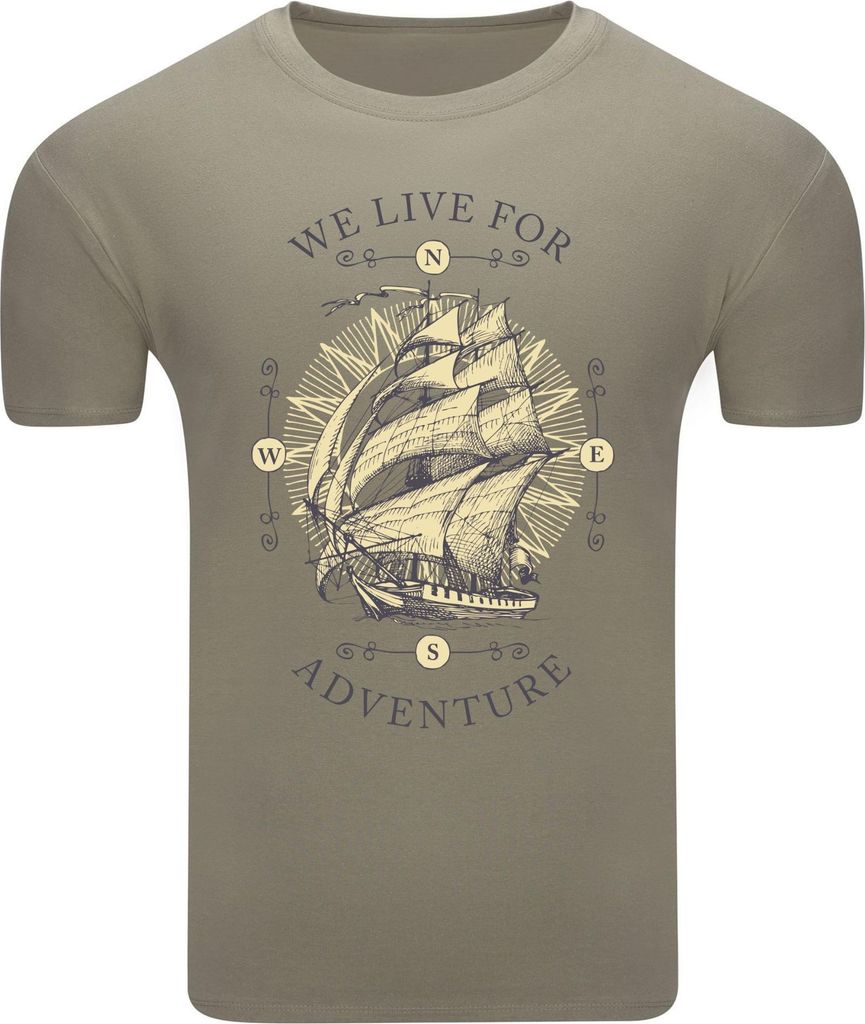 Diarbo Herren T-Shirt mit Maritimem Druck Lebe für das Abenteuer Khaki Gr.XL