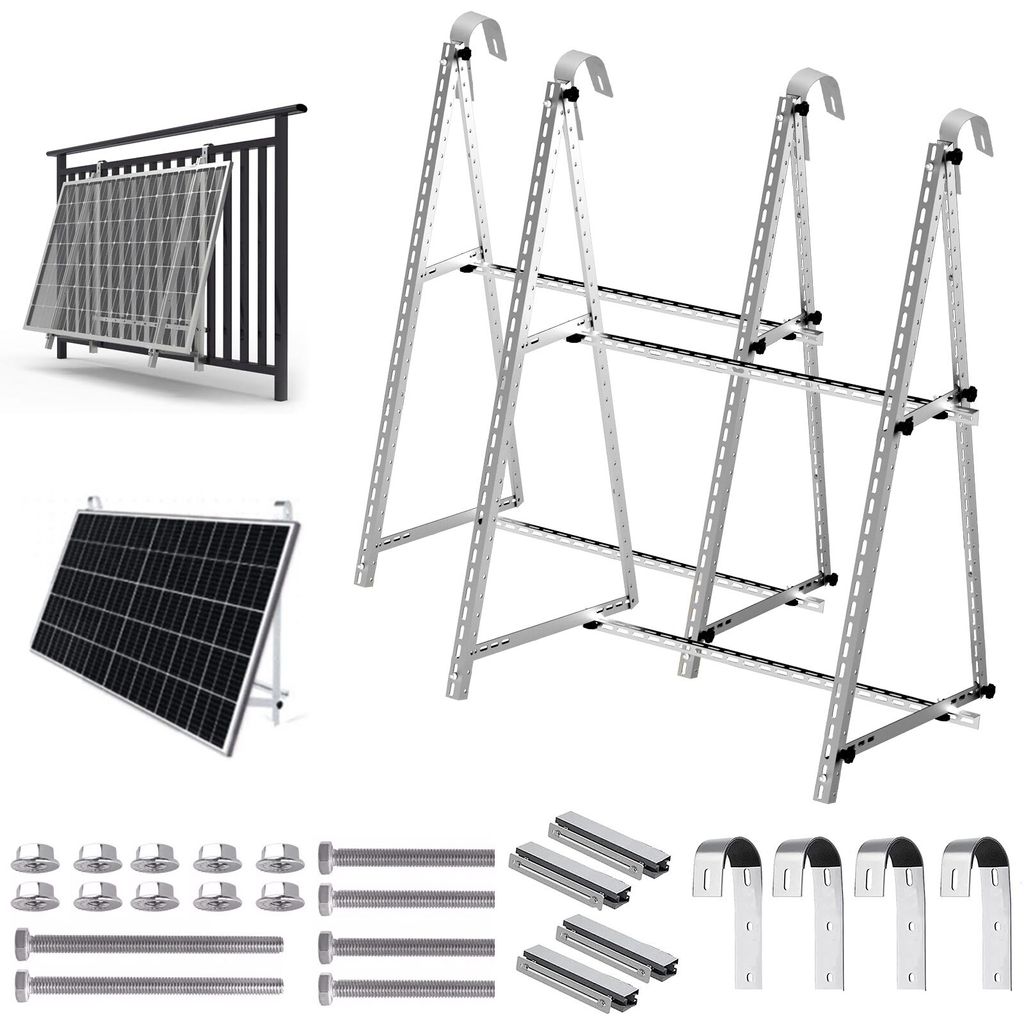 118CM Verstärkter Solarmodul Halterung Befestigung Balkonkraftwerk Halterung Geländer, Balkonhalterung PV Modul verstellbar Winkel 0-90 Grad
