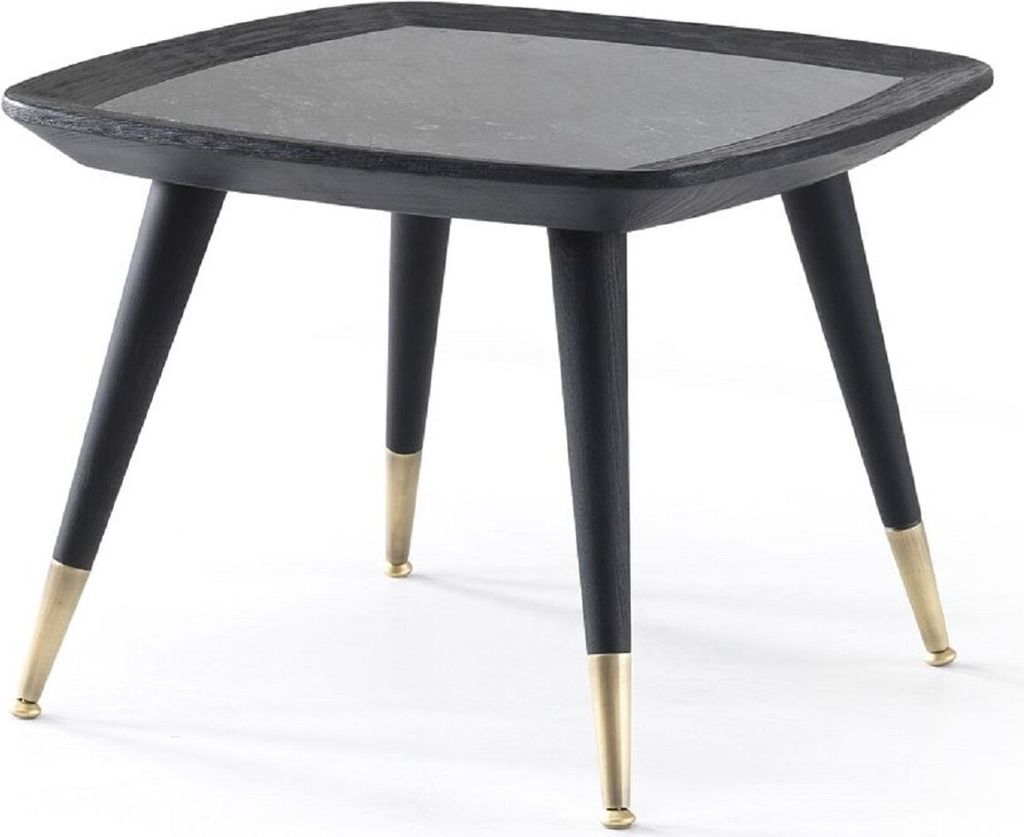 Casa Padrino Luxus Beistelltisch Schwarz / Grün / Antik Messing 60 x 60 x H. 44 cm - Quadratischer Tisch mit Marmorplatte - Wohnzimmer Möbel - Ho...