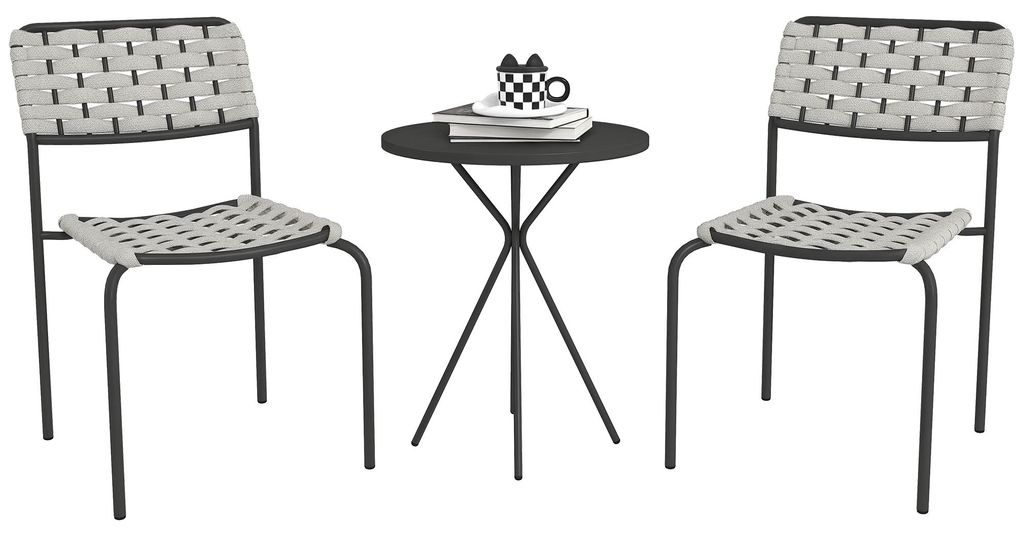 Polyrattan Gartenmöbel Set, Outdoor Lounge Balkonmöbel für 2 Personen, 3-teilig 2 Stühle, Tisch Grau, 60,0x46,0x80,0 cm, wetterfest