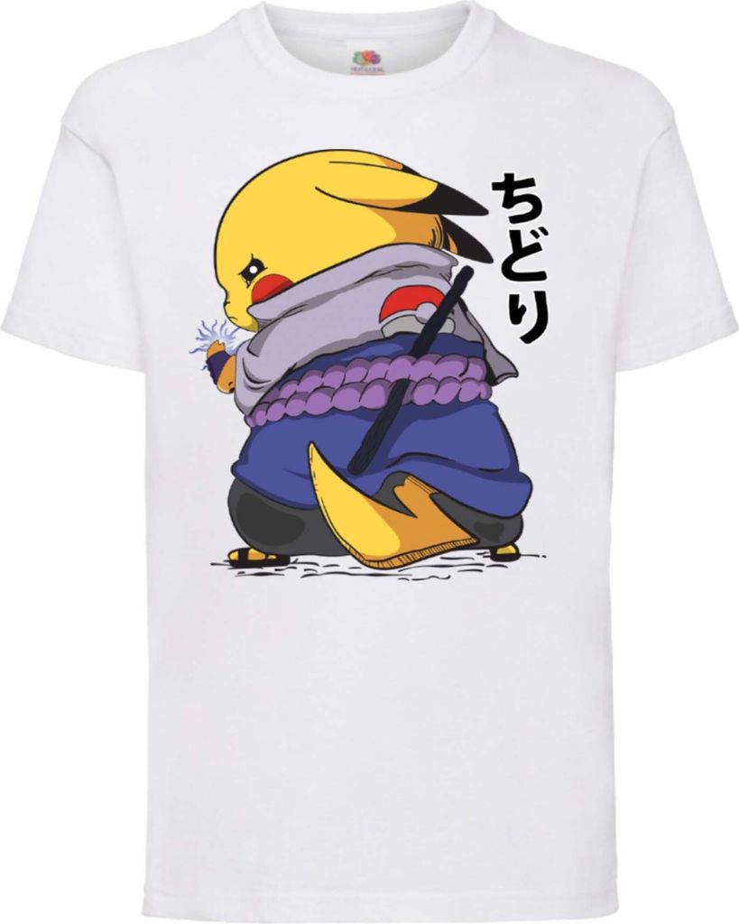 Kinder T-Shirt Naruto Pikachu Sasuke, 7-8 Jahr - 128 / Weiß