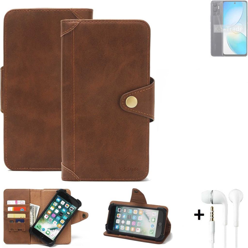 K-S-Trade Handyhülle + Kopfhörer kompatibel mit Infinix Hot 12i Schutz Hülle Walletcase Bookstyle Tasche Case Handytasche Wallet Flipcase Cover PU