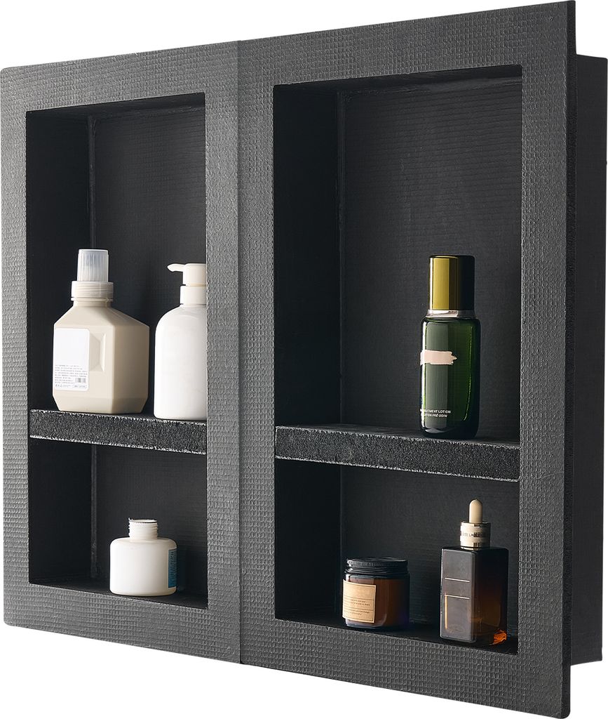 VEVOR Duschnische, 40,6 x 61 cm + 40,6 x 61 cm Wandnische mit beweglichem Regal, 10,2 cm dicker moderner Seifen- & Shampoo-Aufbewahrungs-Organizer,...