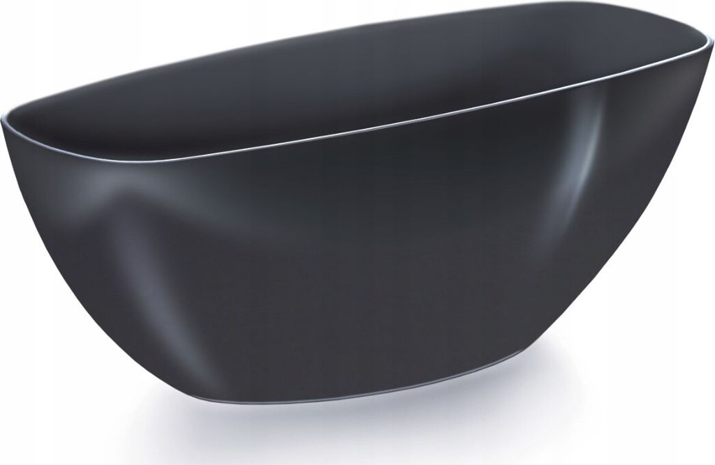 A dark gray, oval-shaped decorative pot with a thin white rim, shown from a slightly elevated side angle on a white background.