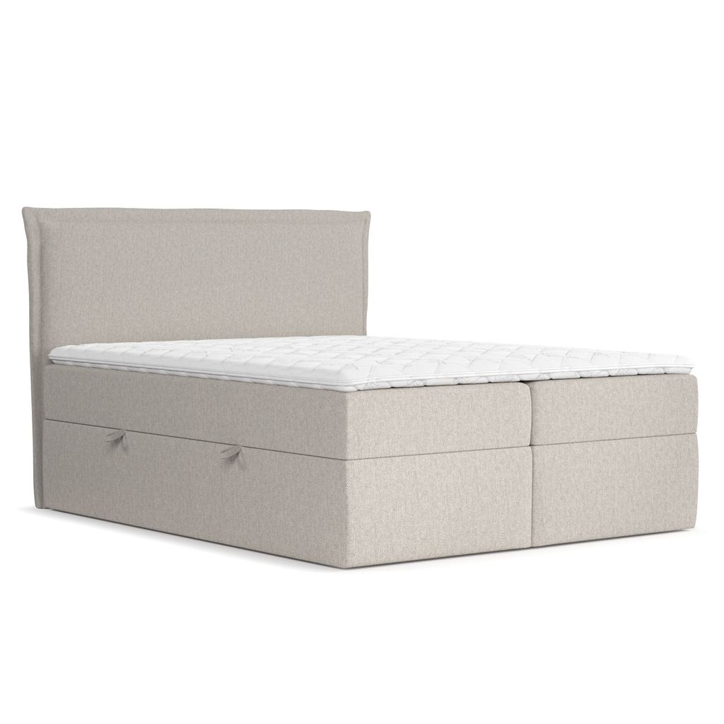 Boxspringbett Livia Interiors Saffron, Bett 140x200 cm, mit Stauraum, Doppelbett, H2 Bonell - Matratze und Topper, Webstoff Megan, Beige Farbe
