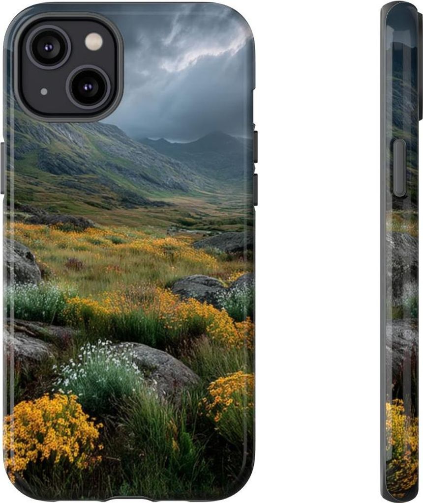 Berglandschaft mit Wildblumen – Hülle Kompatibel mit iPhone 14 Plus