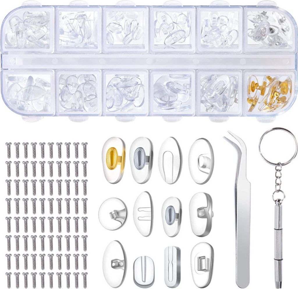Nasenpads Brillen Reparatur Set mit 80 Schrauben Pinzette Produktbild