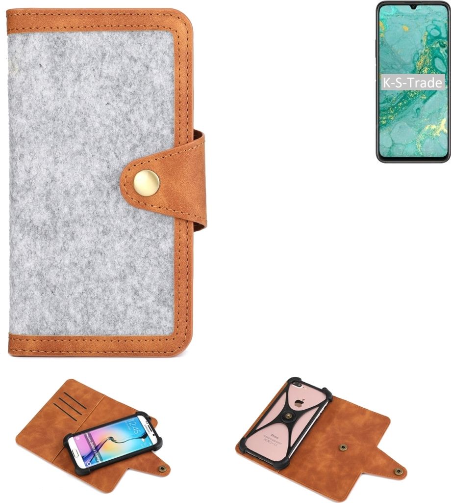 K-S-Trade Handyhülle kompatibel mit Huawei nova Y60 Schutzhülle Filz-Hülle Kunst-Leder hellgrau braun (1x)