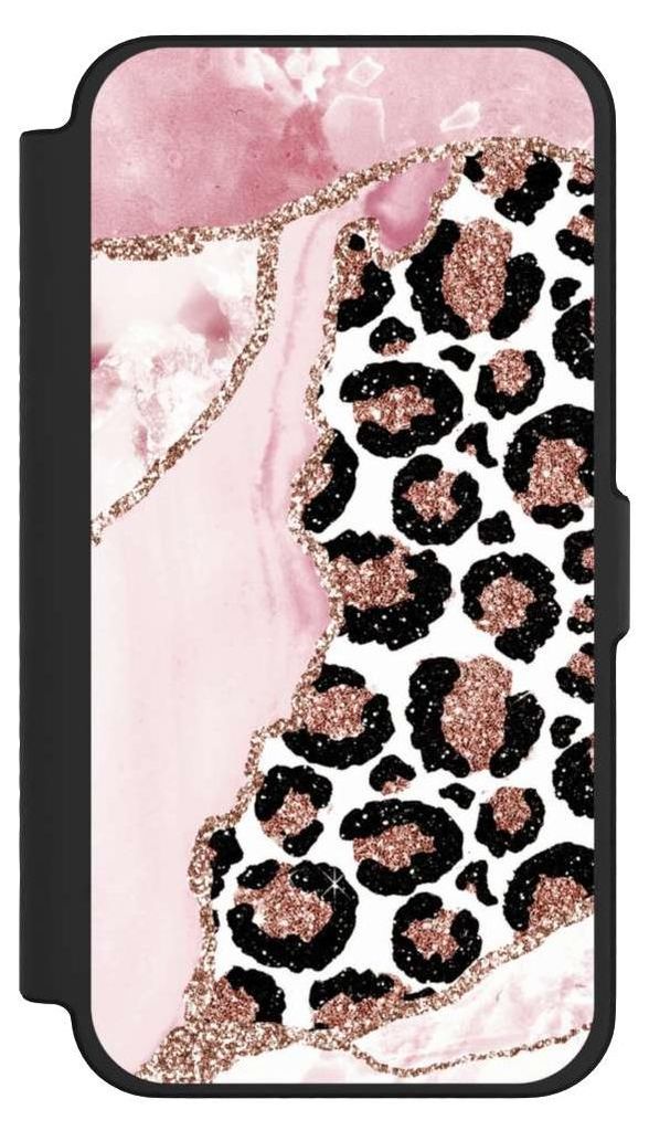 NIVOCASE Klapphülle für Apple iPhone 12 Pro Max Handyhülle aus Kunst Leder NIVOflip schwarz Glitzer Look Leopard Marmor