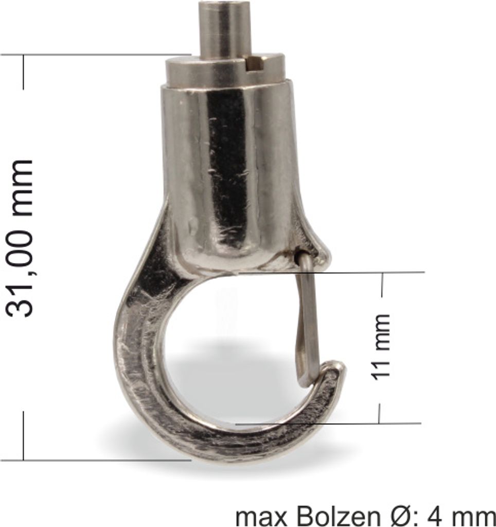 Drahtseilhalter / Gripper 12, Haken mit Aushängesicherung dünne Version, max. Arbeitslast 8KG, für Drahtseil Ø0,8-1,2mm | vernickelt