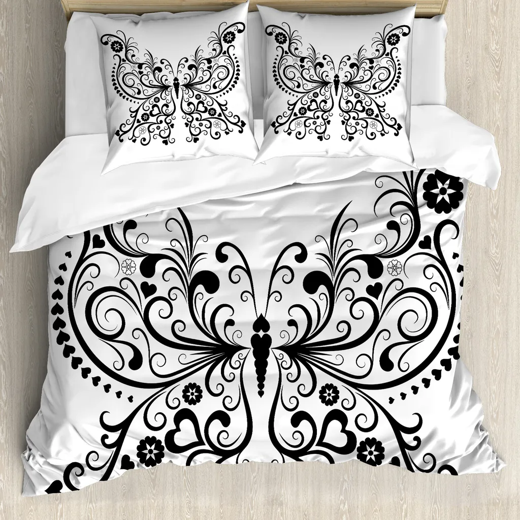 Set Copripiumino Bianco e Nero ABAKUHAUS 200x200 Design Floreale