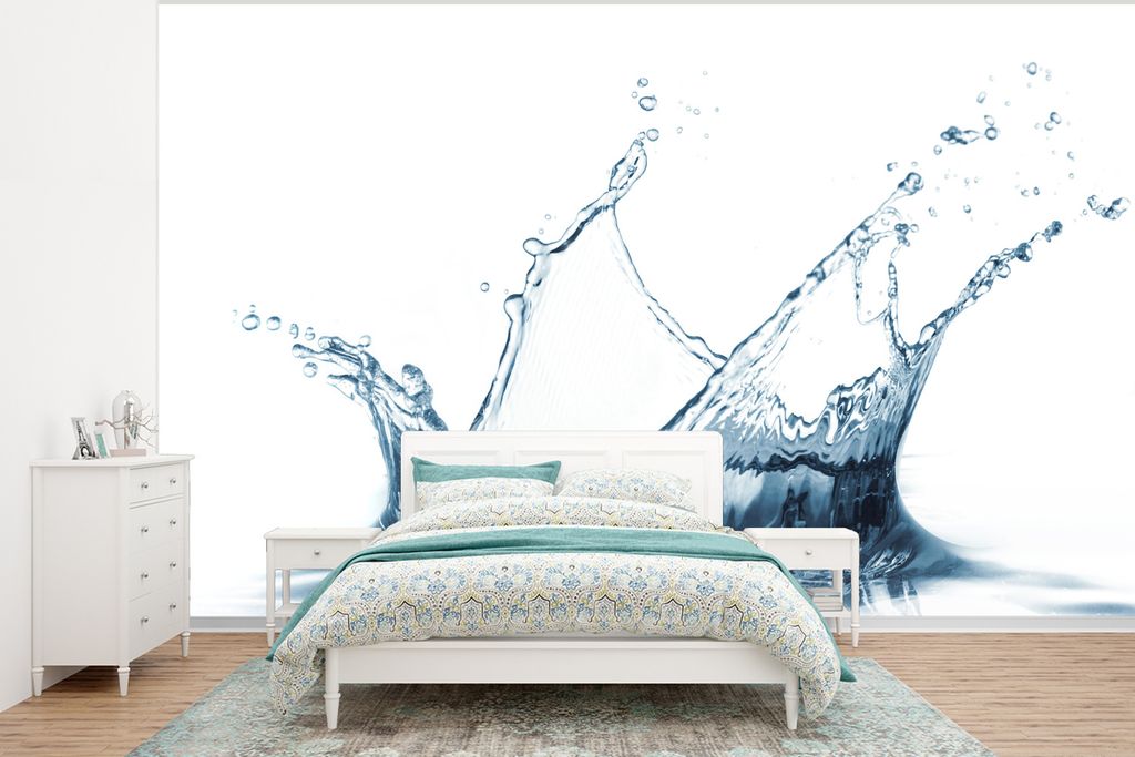 MuchoWow Fototapete für Wohnzimmer oder Schlafzimmer Wandtapete Vinyl Motivtapete Wassertropfen bei einem Spritzer - 320x240 cm - Tapeten