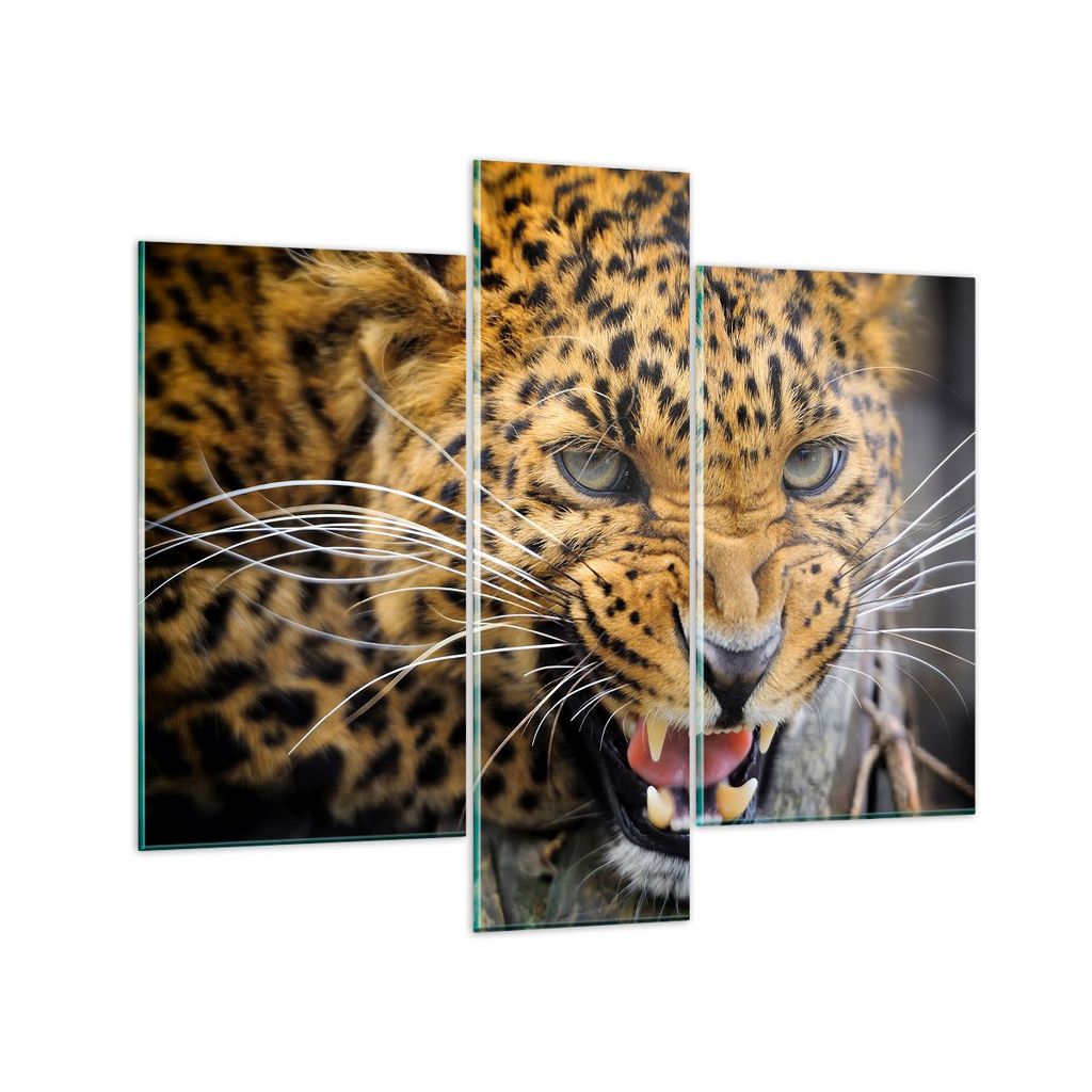 Bilder auf glas - Leopard tier savanne afrika - 95x80cm - Glasbilder - Wandbilder - Kunstdruck - zum Aufhängen bereit - Wanddekoration aus Glas - ...