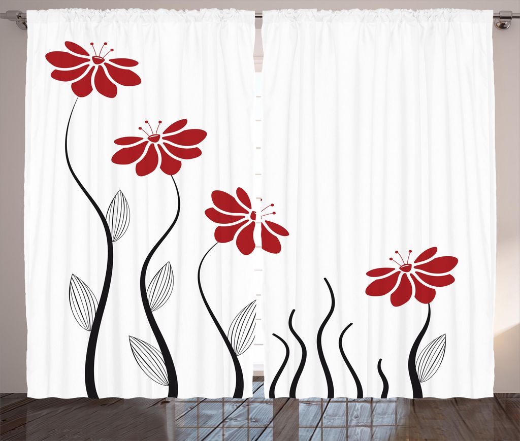 ABAKUHAUS Blume Rustikaler Gardine, Moderne Blumenblütenblätter, Schlafzimmer Kräuselband Vorhang mit Schlaufen und Haken, 280 x 175 cm, Rot und...