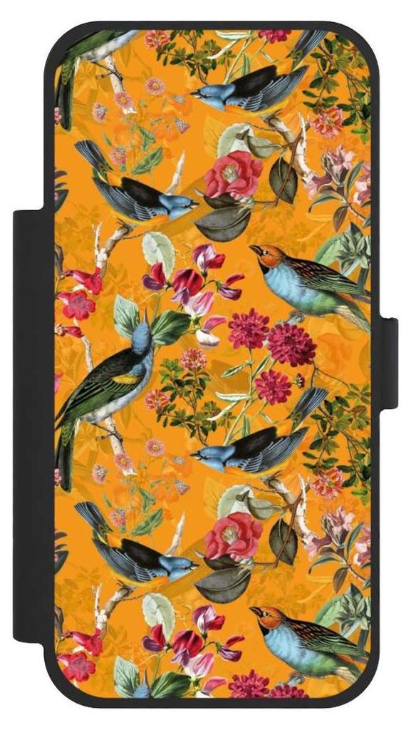 NIVOCASE Klapphülle für Apple iPhone 17 Pro Max Handyhülle aus Kunst Leder NIVOflip schwarz Blumen Dschungel Vogel
