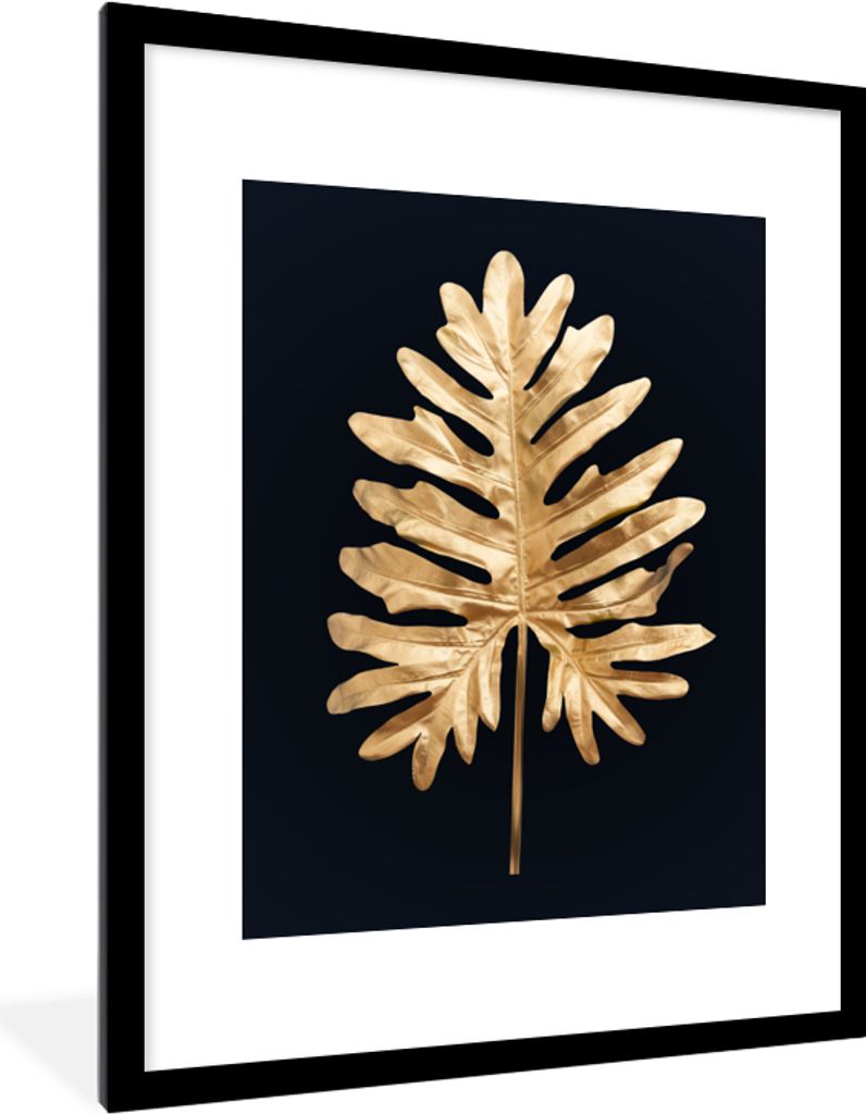 MuchoWow Gerahmtes Poster Blätter - Herbst - Gold - Schwarz - Natur - Luxus 60x80 cm - Poster mit Schwarzem Bilderrahmen Wandposter Rahmen Foto ...