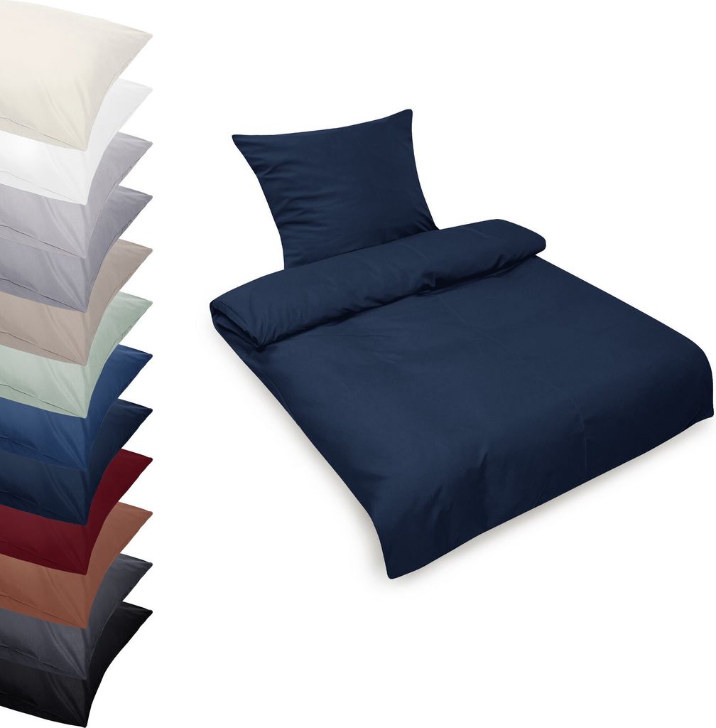 PREMIUM Bettwäsche Set 135x200-80x80cm MIKROFASER Bettgarnitur Kissenbezug Bettdecke Bettbezug, Farbe: Dunkelblau