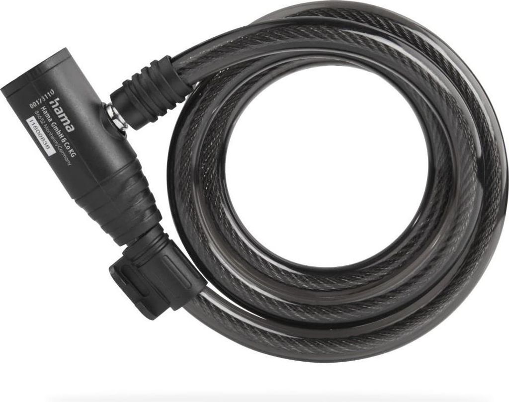 HAMA Fahrrad-Spiralkabelschloss, 120 cm, Schwarz (00178136)