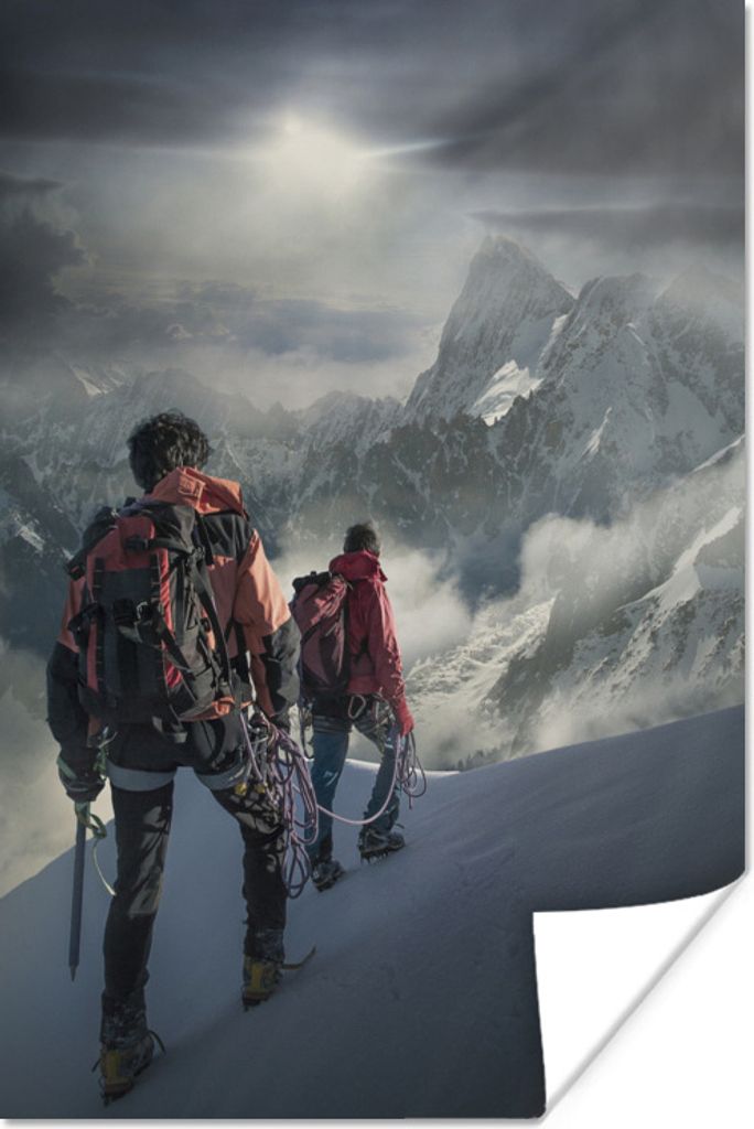 MuchoWow Poster Zwei Bergsteiger auf einem Schneehang des Mont Blanc 120x180 cm - Kunstposter