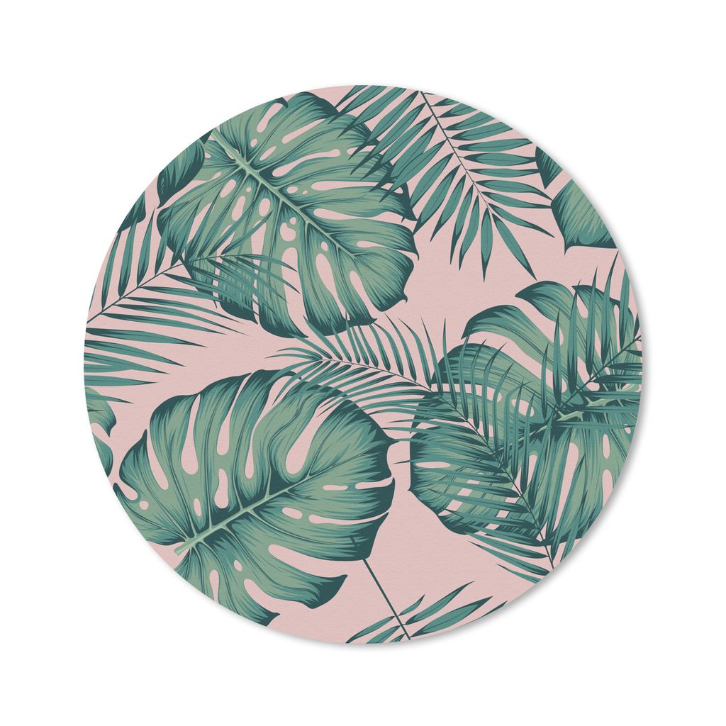 MuchoWow Mauspad Mousepad Blätter - Rosa - Muster - Mädchen - Kinder - Grün - Kind 50x50 cm - Mousepads - Maus Mat - Pad - Mausunterlage - Vinyl