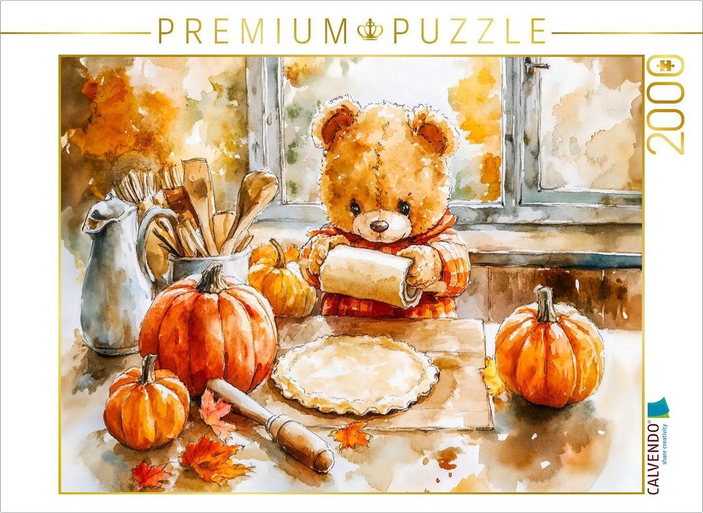 CALVENDO Puzzle Teddy backt Kürbiskuchen zu Halloween | 2000 Teile Lege-Größe 90x67cm Foto-Puzzle für glückliche Stunden