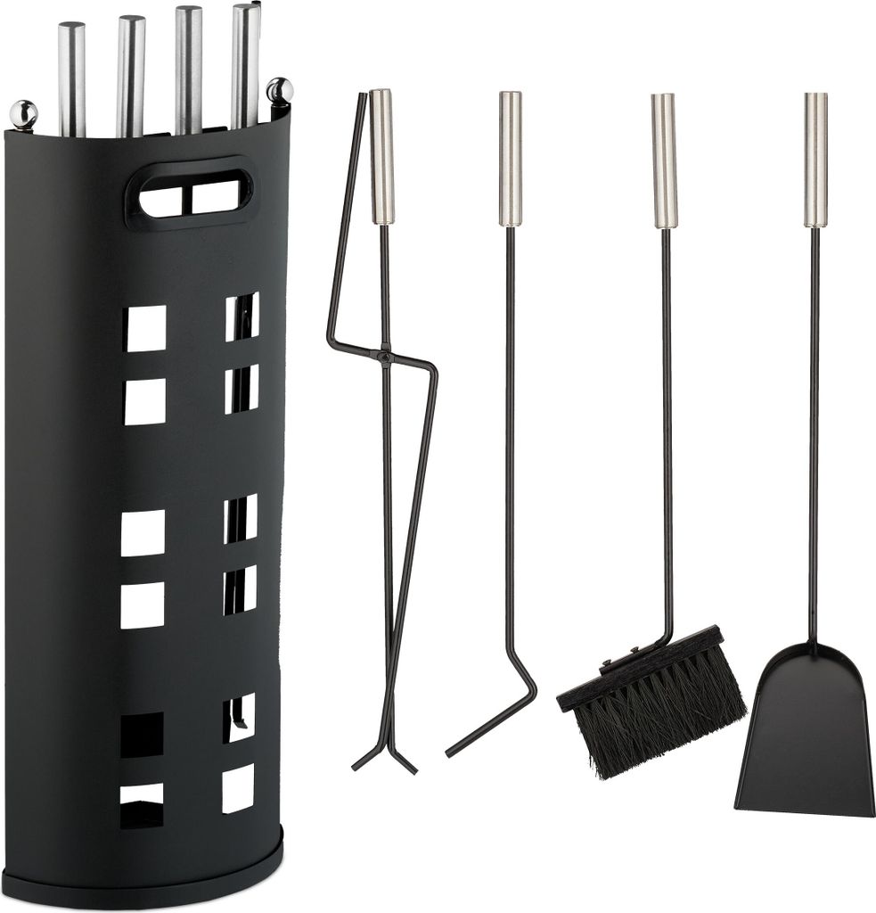 Relaxdays Kaminbesteck, 5-teiliges Set, Schürhaken, Produktbild 