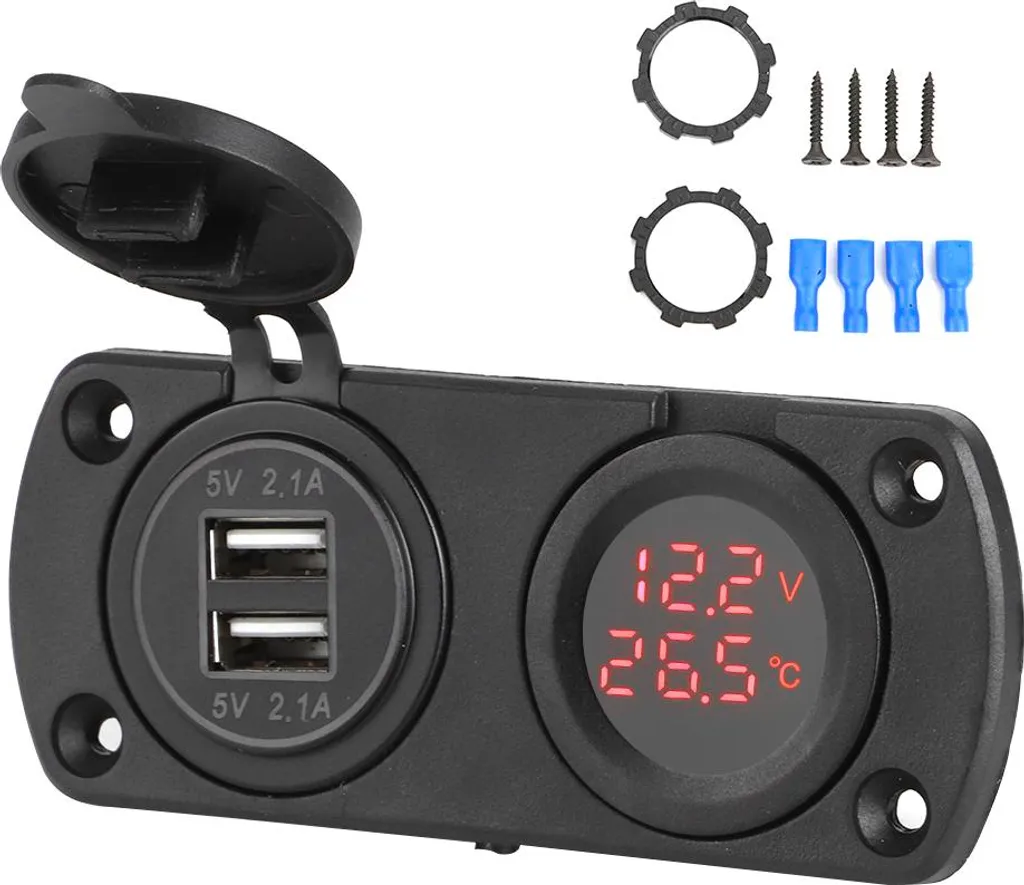 Presa USB Impermeabile 12V con Voltmetro LED per Barca e Nautica
