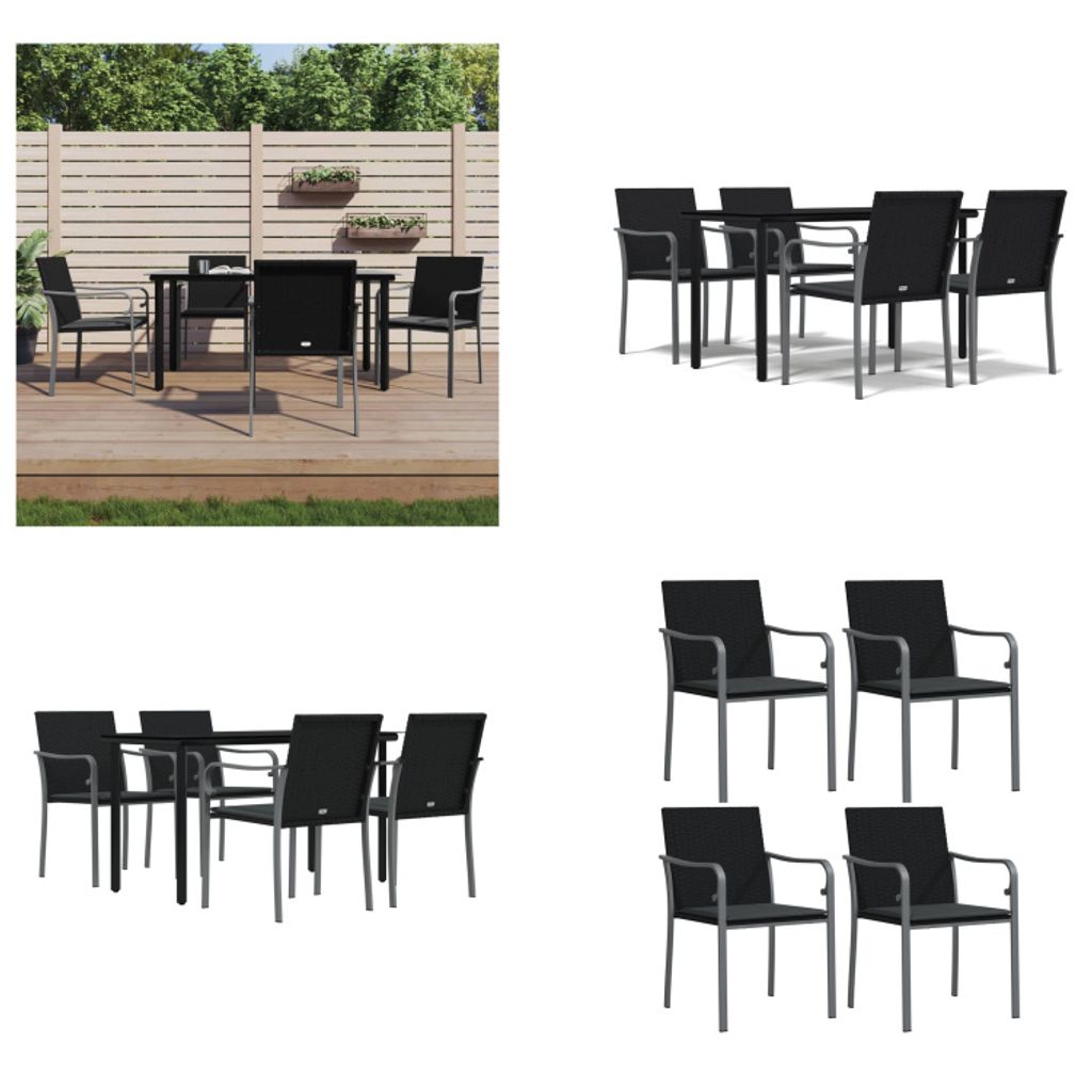 vidaXL 5 tlg. Garten Essgruppe mit Kissen Poly Rattan und Stahl - Garten Essgruppe - Garten Essgruppen - Essgruppe - Outdoor Essgruppe