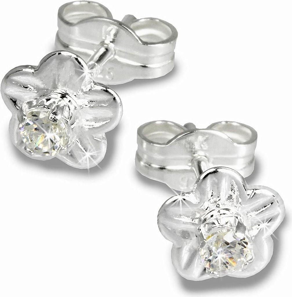 SilberDream Ohrstecker Damen Silber weiß Blume Zirkonia Ohrringe 6mm SDO543W