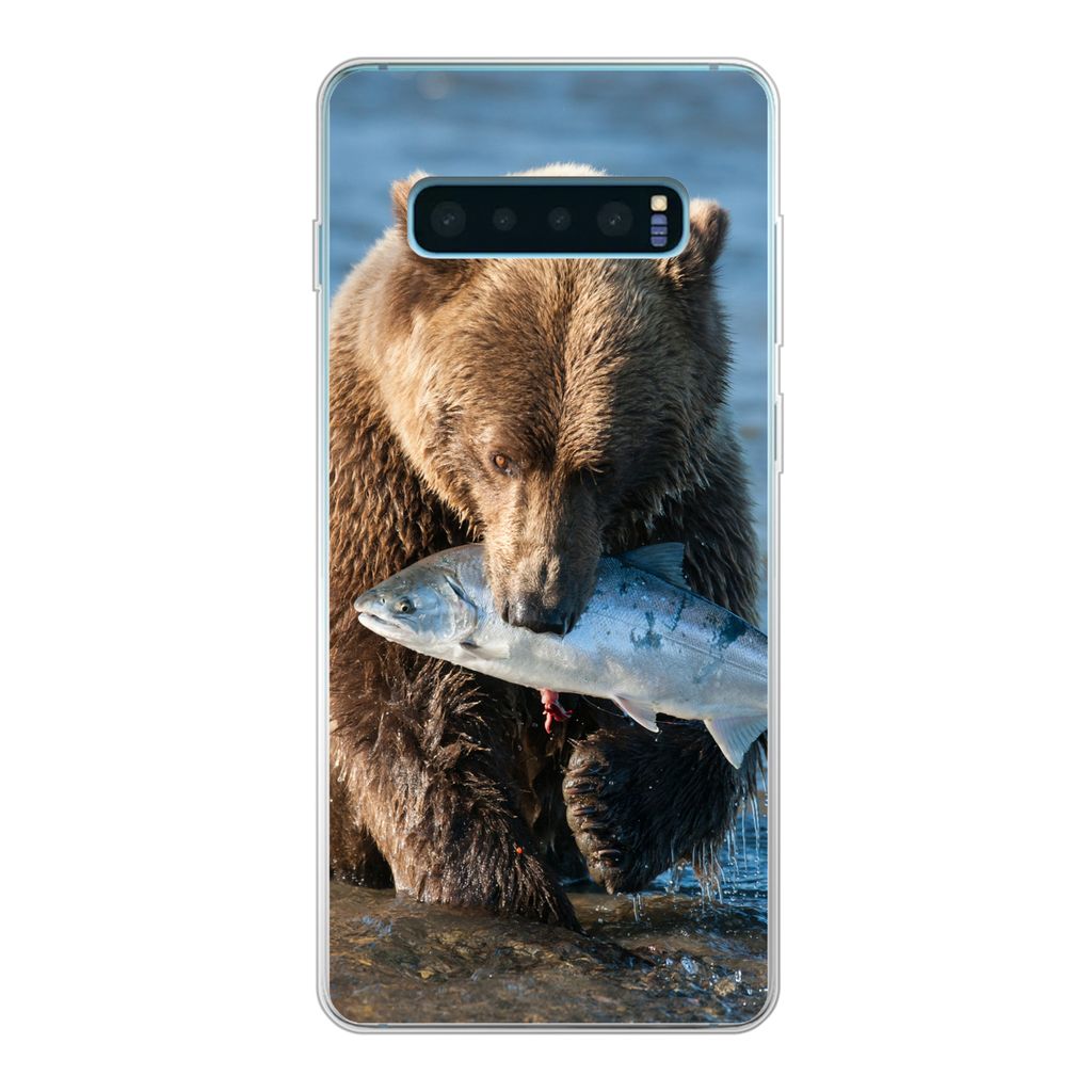 MuchoWow Handyhülle Schutzhülle Hülle für Samsung Galaxy S10 Lite Bär - Braun - Fisch Silikon Softcase Handy Hülle - Schutz