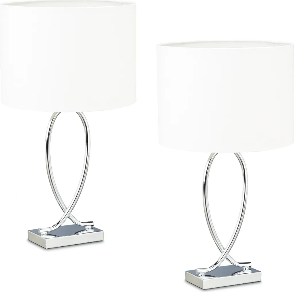 Set 2 Abat-Jour Relaxdays Base Curva - Lampade Tavolo Tessuto Metallo
